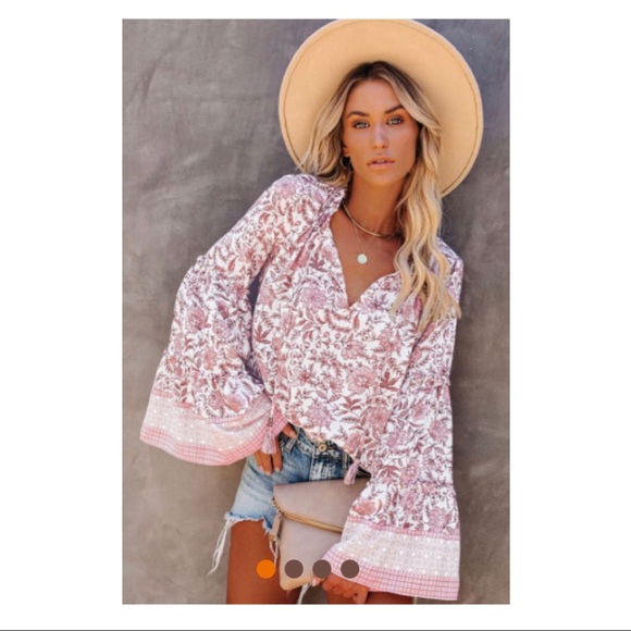 Boho Pink and White Floral Top - Picture 4 of 5